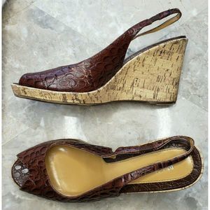 MOSSIMO Slingback Cork Wedge Leather Brown Sandals
